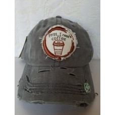 FIRST I NEED COFFEE  Ladies Cap Gray Factory Distressed Hat  eb-32513714